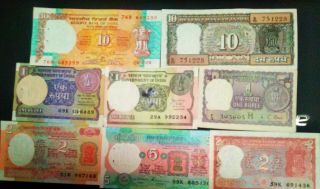 Set Of 8 Indian Bank Notes,  Different Number Notes Given,  Random Pick