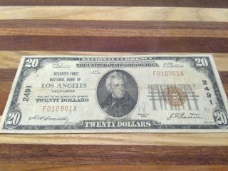 1929 2491 First - Security National Bank Of La Ca.  $20 Type 1