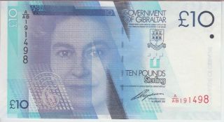 Gibraltar Banknote P36 10 Pounds 2010 Prefix A/ab Qe Ii,  Unc