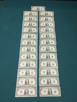 1981 One Dollar Federal Reserve Notes.  25 Consecutive Serial Numbers