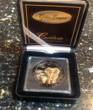 Somalia 2015 Golden Enigma Black Ruthenium Elephant 1oz Gilded Silver Coin