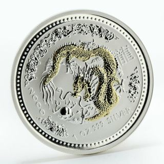 Australia 1 Dollar Year Of The Dragon Lunar Series I Silver Gilded Coin 2000