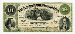 1861 $10 The Bank Of The State Of South Carolina Note - Civil War Era Au