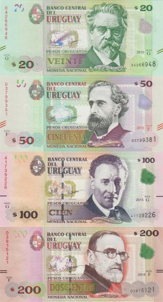 Uruguay 4 Note Set: 20 To 200 Pesos (2015) - 93,  P94,  P95,  P96 Unc