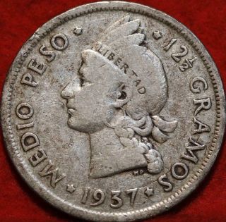 1937 Dominican Republic 1/2 Peso Silver Foreign Coin