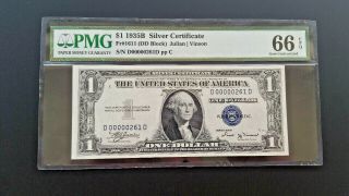 1935 B $1 Silver Certificate " Low Serial Number Pmg 66 Gem Epq