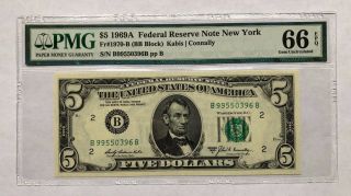 1969a $5 York Frn,  Pmg Gem Uncirculated 66 Epq Banknote,  Scarce B/b Block