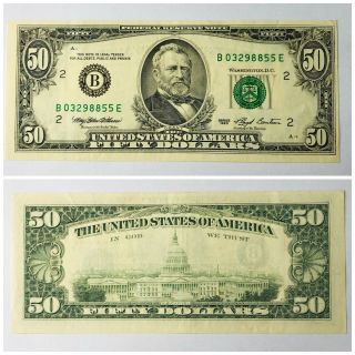 1993 $50 Fifty Dollar Bill Note Federal Reserve Us Currency Old Money B03298855e