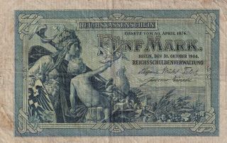 Germany 5 Mark 1904 Reichsbanknote (b108)