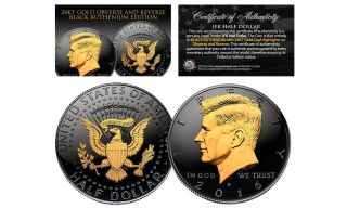 Black Ruthenium 2016 Jfk Half Dollar U.  S.  Coin W/ 2 - Sided 24k Gold (philad)