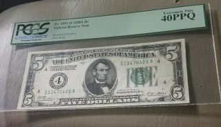 1928 - A $5 Federal Reserve Note.  3 Philadelphia.  Pcgs 40