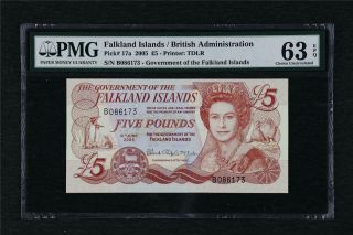 2005 Falkland Islands British Administration 5 Pounds Pick 17a Pmg 63 Epq Unc