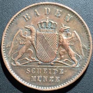 Old Foreign World Coin: 1863 German States Baden 1 Kreuzer