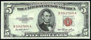 1953 United States $5 Dollar Red Seal Note Crisp Unc Fr.  1532