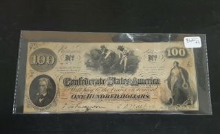 1862 $100 Confederate Note Currency