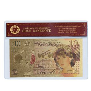 Wr Great Britain Lady Diana Commemorative £10 Ten Pound Note 24k Gold /w