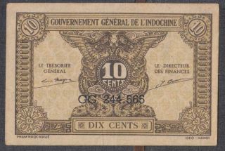 French Indochina 10 Cents Banknote P - 89 Nd 1942
