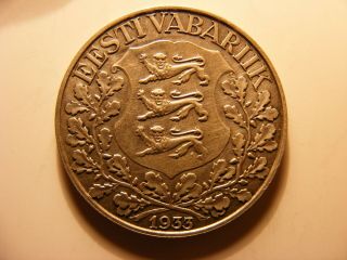 Estonia 1933 Silver Kroon,  One Year Type,  Km 14,  Uncirculated