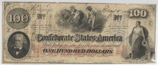 Confederate States Of America $100.  00 Bank Note,  T - 41,  Cr316a,  Plt Y,  Fine