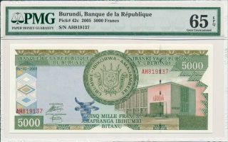Banque De La Republique Burundi 5000 Francs 2005 Pmg 65epq