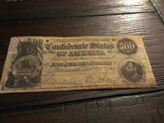 Confederate States Of America 500 Dollars Note 1864