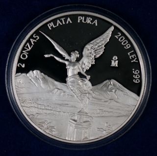 2009 Mexico Proof Libertad 2 Onza 2 Oz.  Plata Pura.  999 Silver Coin