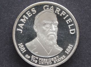 1970 Franklin Presidential Treasury James Garfield Silver Medal D8410