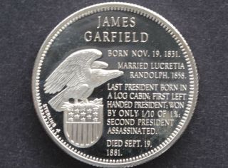 1970 Franklin Presidential Treasury James Garfield Silver Medal D8410 3