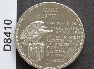 1970 Franklin Presidential Treasury James Garfield Silver Medal D8410 4