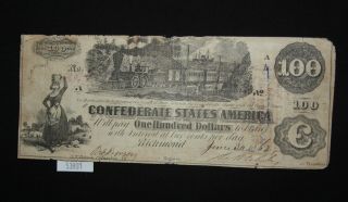 Wpc The Confederate States Of America June 30th 1862 $100 Note Richmond,  Va