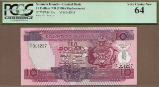 Solomon Islands: 10 Dollars Banknote,  (unc Pcgs64),  P - 15ar/rc4,  Replacement,  1986,  No