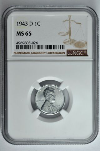 1943 D 1c Lincoln Steel Wheat Cent Ngc Ms 65