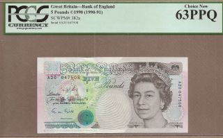 Great Britain: 5 Pounds Banknote,  (unc Pcgs63),  P - 382a,  1990 - 91,