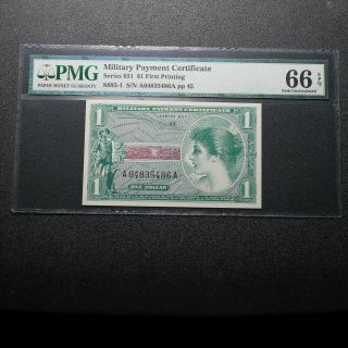 Military Payment Certificate Series 651 $1 Pmg 66 Epq