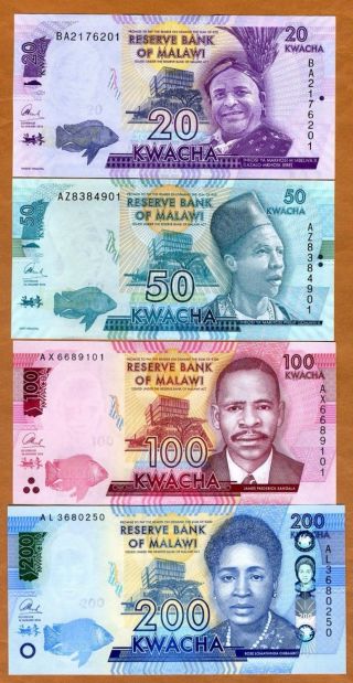 Set,  Malawi,  20;50;100;200 Kwacha,  2016 - 2017,  P -,  Unc
