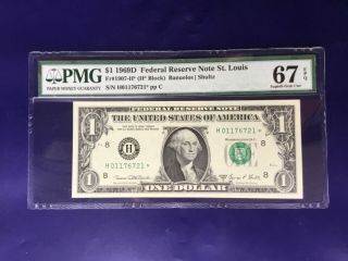 1969 D $1 Federal Reserve Note Frn H - Star Cu Unc Pmg Gem 67 Epq