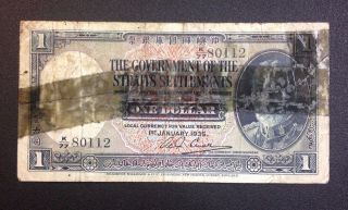 Government Of Straits Settlements 1935 $1 Banknote.  Taped