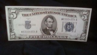 $5 1934 Five Dollar Silver Certificate M83004954 A UNC 2