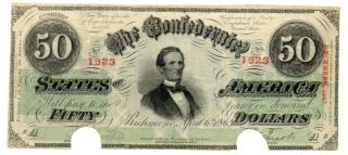 1863 $50,  T - 57,  Green,  Jefferson Davis,  Historic