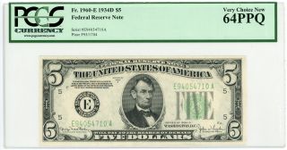 1934 - D Fr.  1960 - E $5 U.  S.  (richmond,  Va) Federal Reserve Note - Pcgs Ch.  Cu 64 Ppq