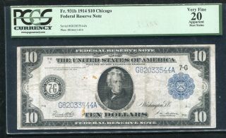 Fr.  931b 1914 $10 Ten Dollars Frn Federal Reserve Note Chicago,  Il Pcgs Vf - 20