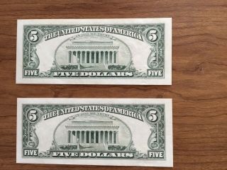 1995 Atlanta and 1993 Chicago $5.  00 Star Notes Matching Serial Numbers 3