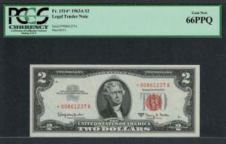 Fr.  1514 1963a $2 Legal Tender Star Note Pcgs 66ppq Gem