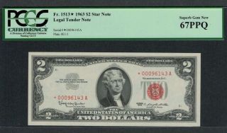 Fr.  1513 1963 $2 Legal Tender Star Note Pcgs 67ppq Gem