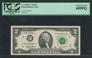 Fr.  1936 - F 1995 $2 Federal Reserve Star Note Pcgs 69ppq Gem