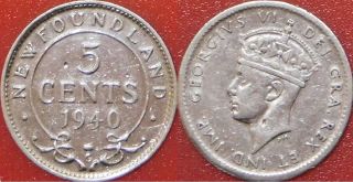 Very Fine 1940c Canada Newfoundland Silver 5 Cents