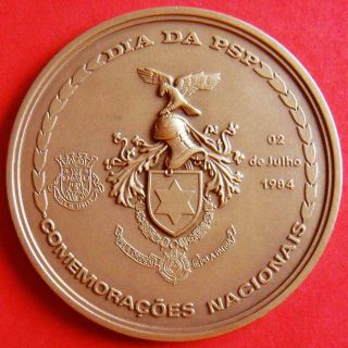 Law Protection Police Psp Coat Of Arms Eagle Helmet Great 1984 Big Bronze Medal