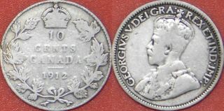 Very Good 1912 Canada Silver 10 Cents