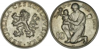 Czechoslovakia: 10 Korun Silver 1955 (liberation From Germany) Xf - Unc