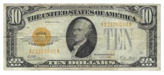 $10 1928 Gold Certificate Small Size Fr 2400